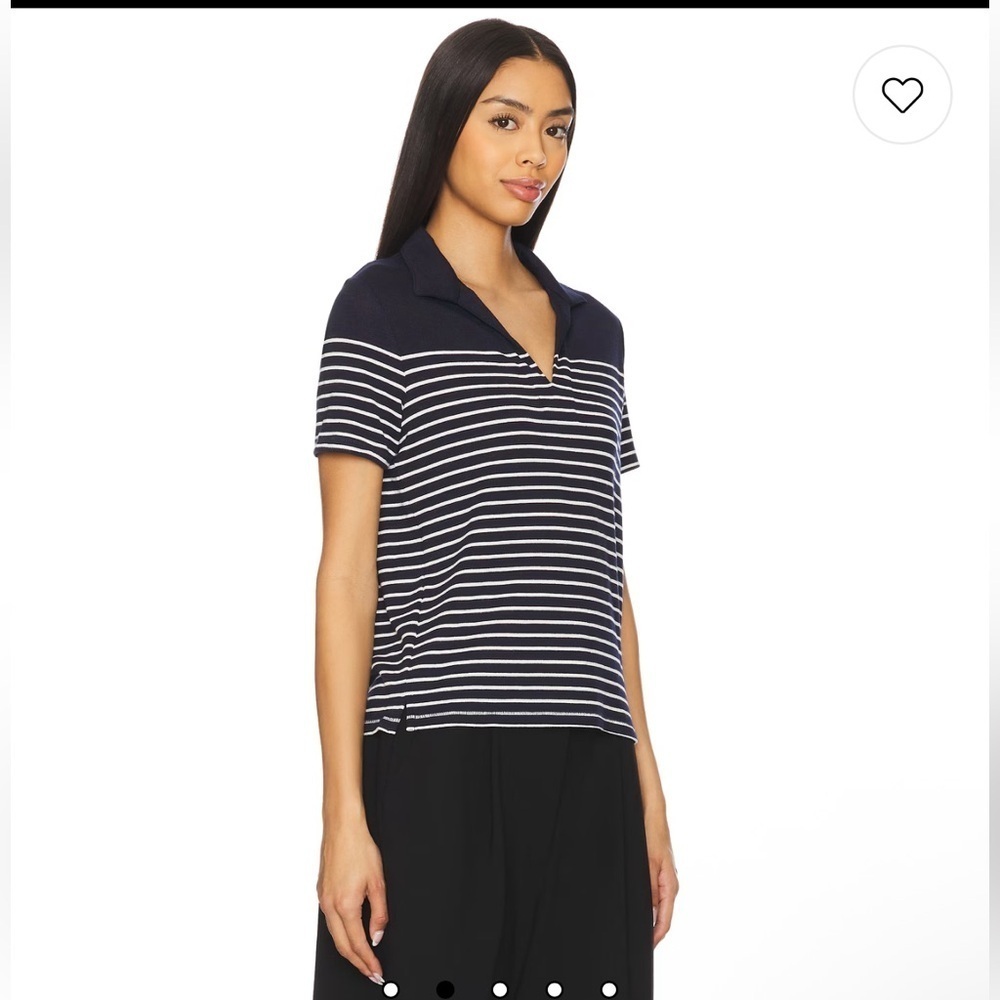 Rag and bone The Knit Stripe Polo Top in Navy & Ivory - Picture 2 of 8